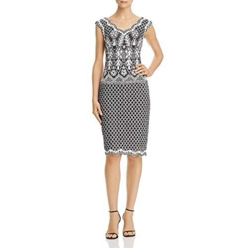 Tadashi Shoji Niall Dress 8 Black White Corded Lace Sheath Cocktail $388
